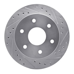 Cadillac Escalade Brake Rotor (1) - Front Right - R1 Concepts - Drilled & Slotted - Silver - `88-`00